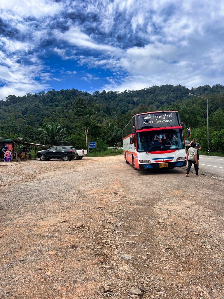 Arriving from Phuket to Khao Sok Village with a local bus.