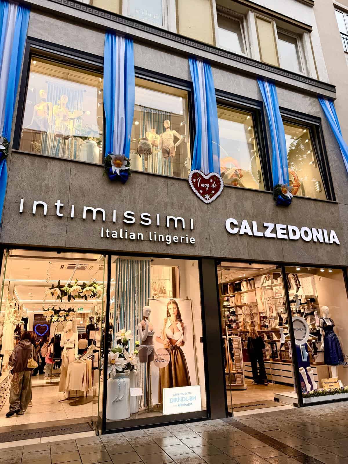 Calzedonia/Intimissimi shop window in Munich decorated for Oktoberfest with dirndl lingerie