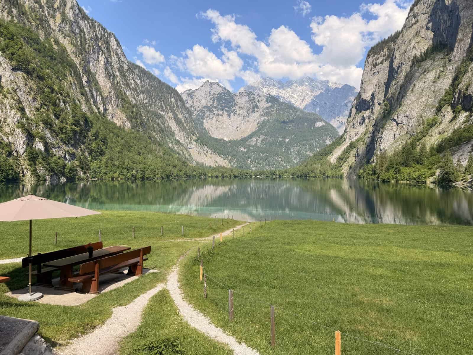 Obersee Lake near Königssee in Bavaria, Germany, with crystal-clear water, alpine reflections, and dramatic mountain scenery on a day trip from Salzburg