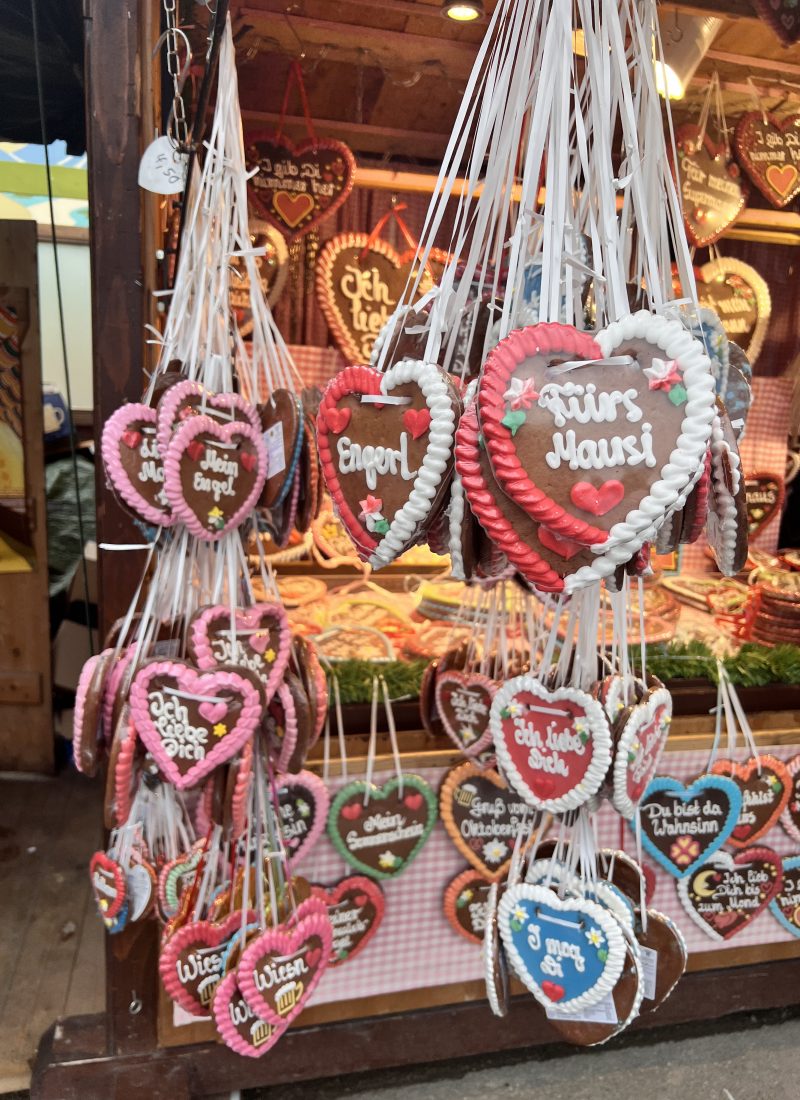 Oktoberfest Where to Stay in Munich guide featuring traditional Lebkuchen heart souvenirs at Theresienwiese Oktoberfest grounds