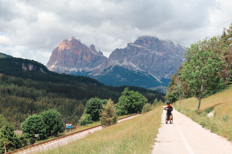 Cycling Route in the Dolomites UNESCO Heritage Site in Italy, Europe.