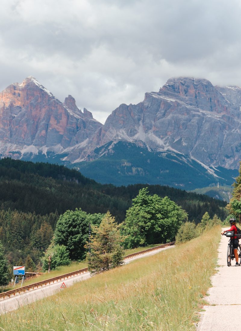 Cycling Route in the Dolomites UNESCO Heritage Site in Italy, Europe.